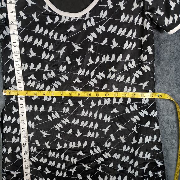 Anthropologie Tulle Dress Birds On A Wire Small Short Sleeve Black White Print - Picture 6 of 10